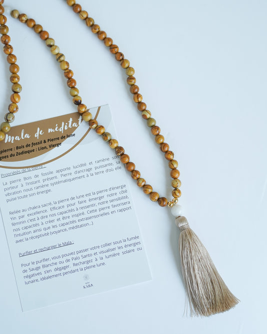 Mala en Bois de fossil & Pierre de lune